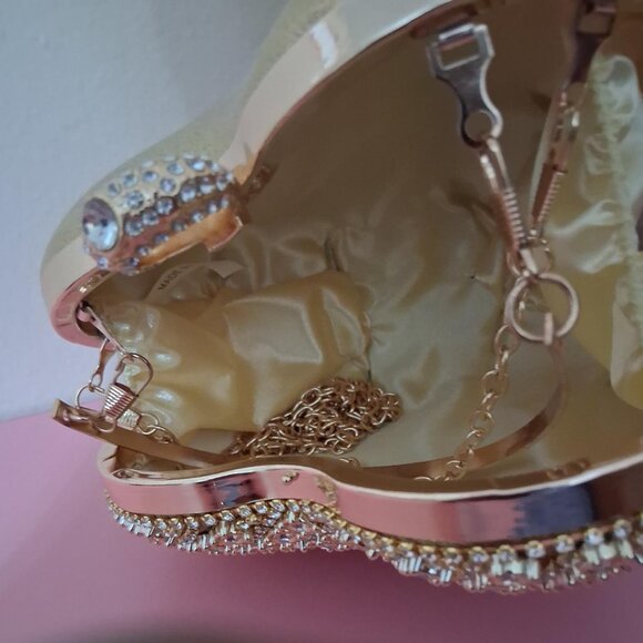 Neman Marcus Gold Rhinestone Heart Shape Clutch Purse - Picture 5 of 6